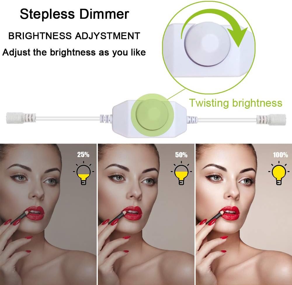 13ft/4M_Led_Vanity_Mirror_Lights_Kit_Bendable_NO_Need_to_Cut_Vanity_Make-up_Mirror_Cloakroom_Adjustable_Flexible_Strip_Light_Table_Set_with_Dimmer_and_Power_Supply_Mirror_Not_Included