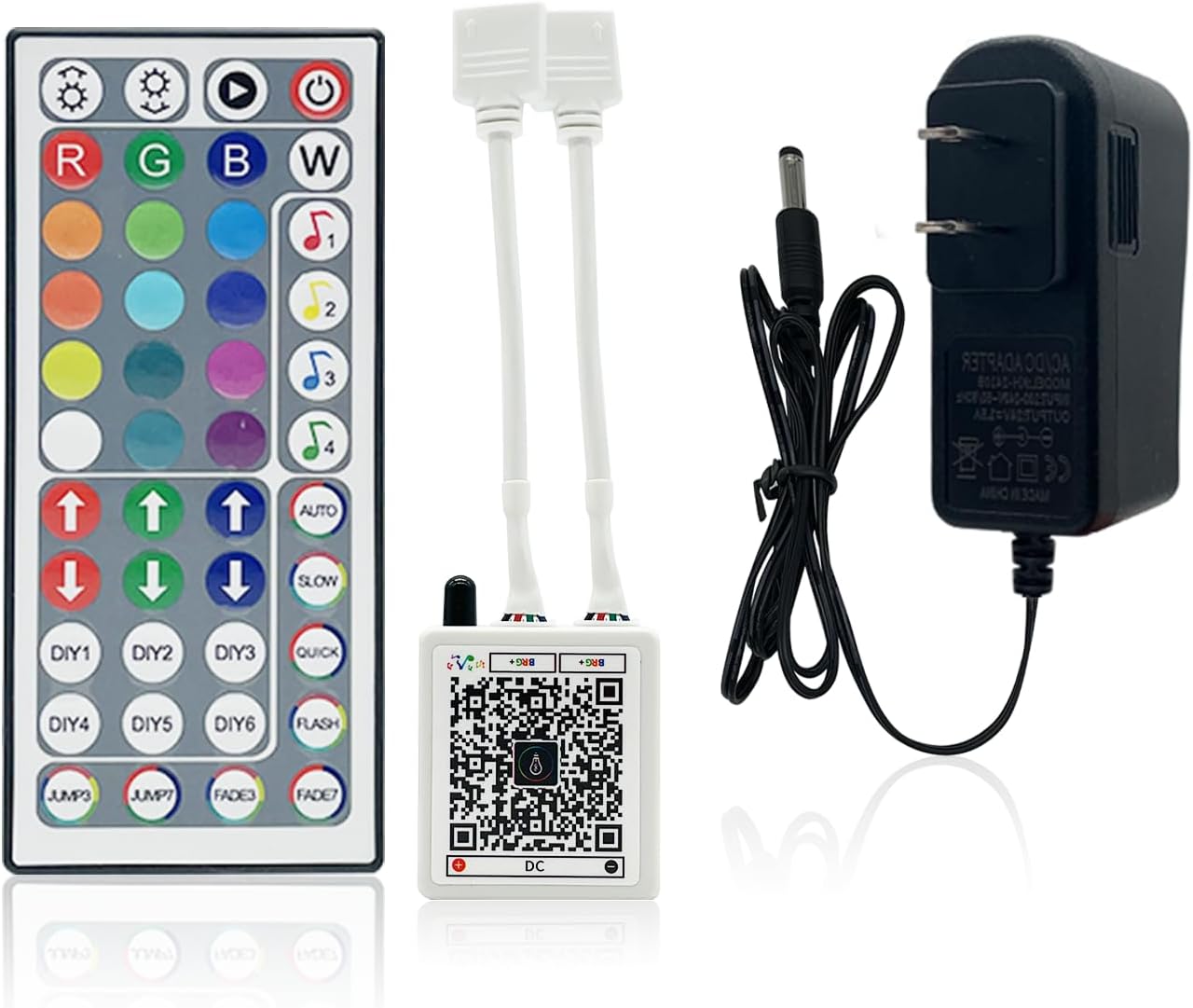 KEXU_44_Key_RGB_LED_Strip_Lights_IR_Remote_Control,Remote_Receiver_for_RGB_LED_Light_Strip,_24V_Power_Adapter_for_LED_Lights_for_Bedroom
