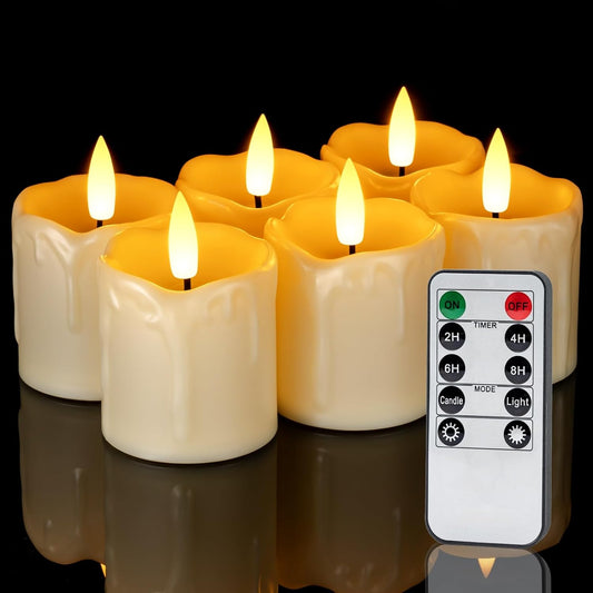 Homemory_2"_x_2"_Timer_Remote_Control_Flickering_Flameless_Votive_Candles,_Realistic_Battery_Operated,_6Pack_3D_Wick_Electric_Fake_for_Christmas,_Wedding,_Home_Decorations
