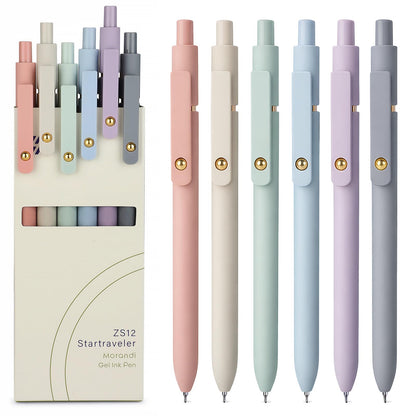 FIOVER Gel Pens, 6pcs 0.7mm Fine Point Black Ink, Quick Dry Smooth Writing Pens for Journaling, Nurse Aesthetic Cute Office School Supplies, Gifts for Women and Men (6Pcs Morandi-Black Ink)