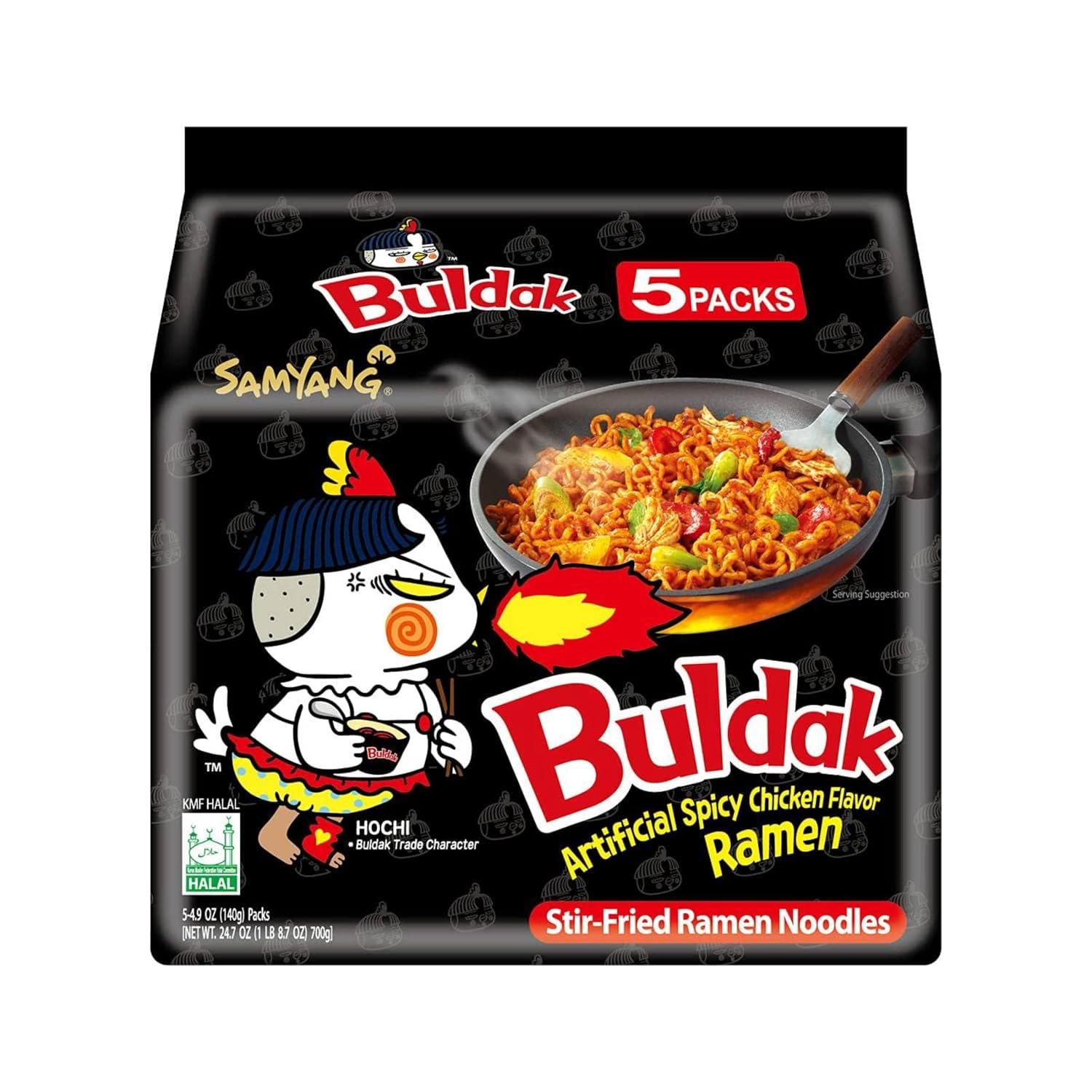 Samyang_Buldak_Spicy_Ramen,_Hot_Chicken_Ramen,_Korean_Stir-Fried_Instant_Noodle,_Original,_1_Bag_with_5_Pack_ramen__black_buldak_korean_Food
