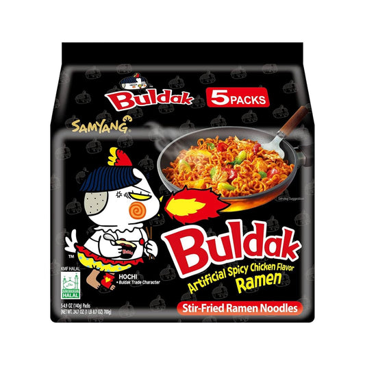 Samyang_Buldak_Spicy_Ramen,_Hot_Chicken_Ramen,_Korean_Stir-Fried_Instant_Noodle,_Original,_1_Bag_with_5_Pack_ramen__black_buldak_korean_Food