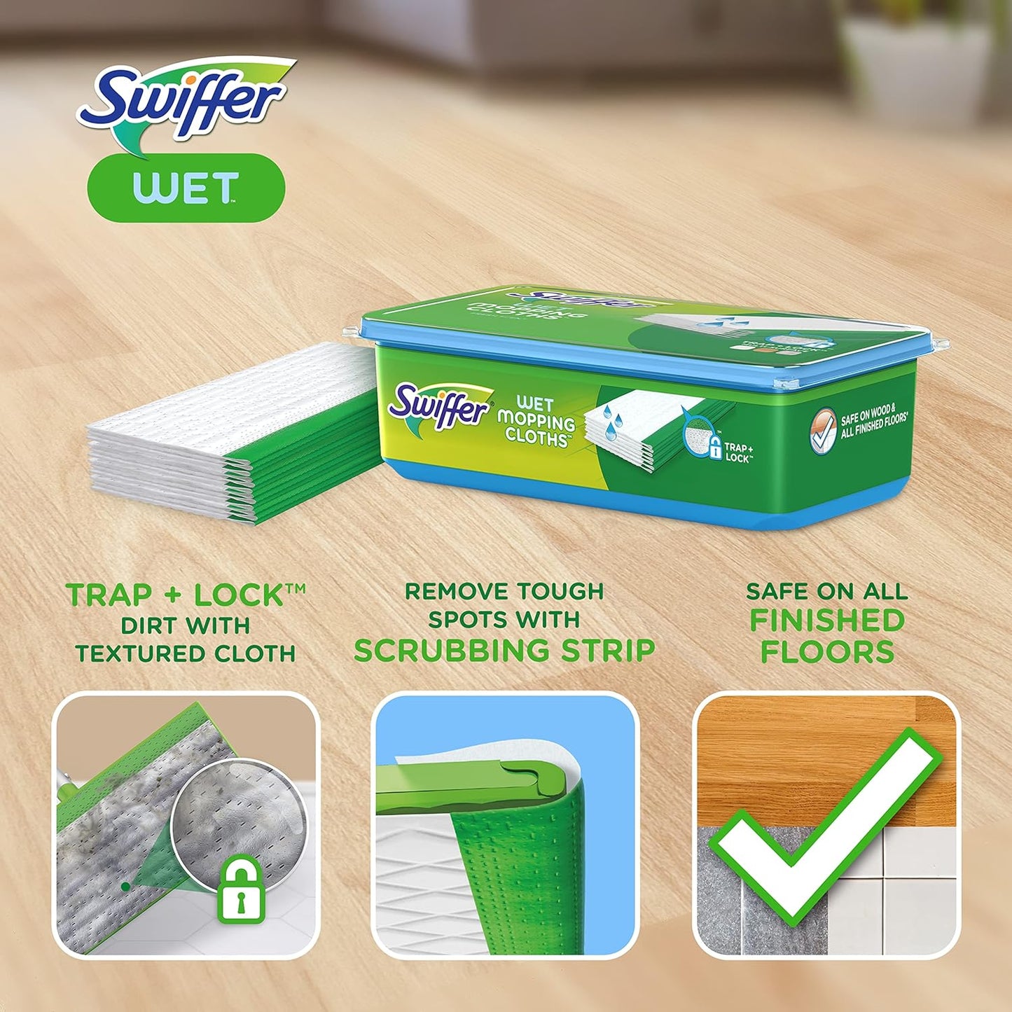 Swiffer_Sweeper_Wet_Mopping_Pad_Refills_for_Floor_Mop_with_Febreze_Lavender_Scent,_12_Count_Pack_Wood_Wooden_Adjustable_Cleaning
