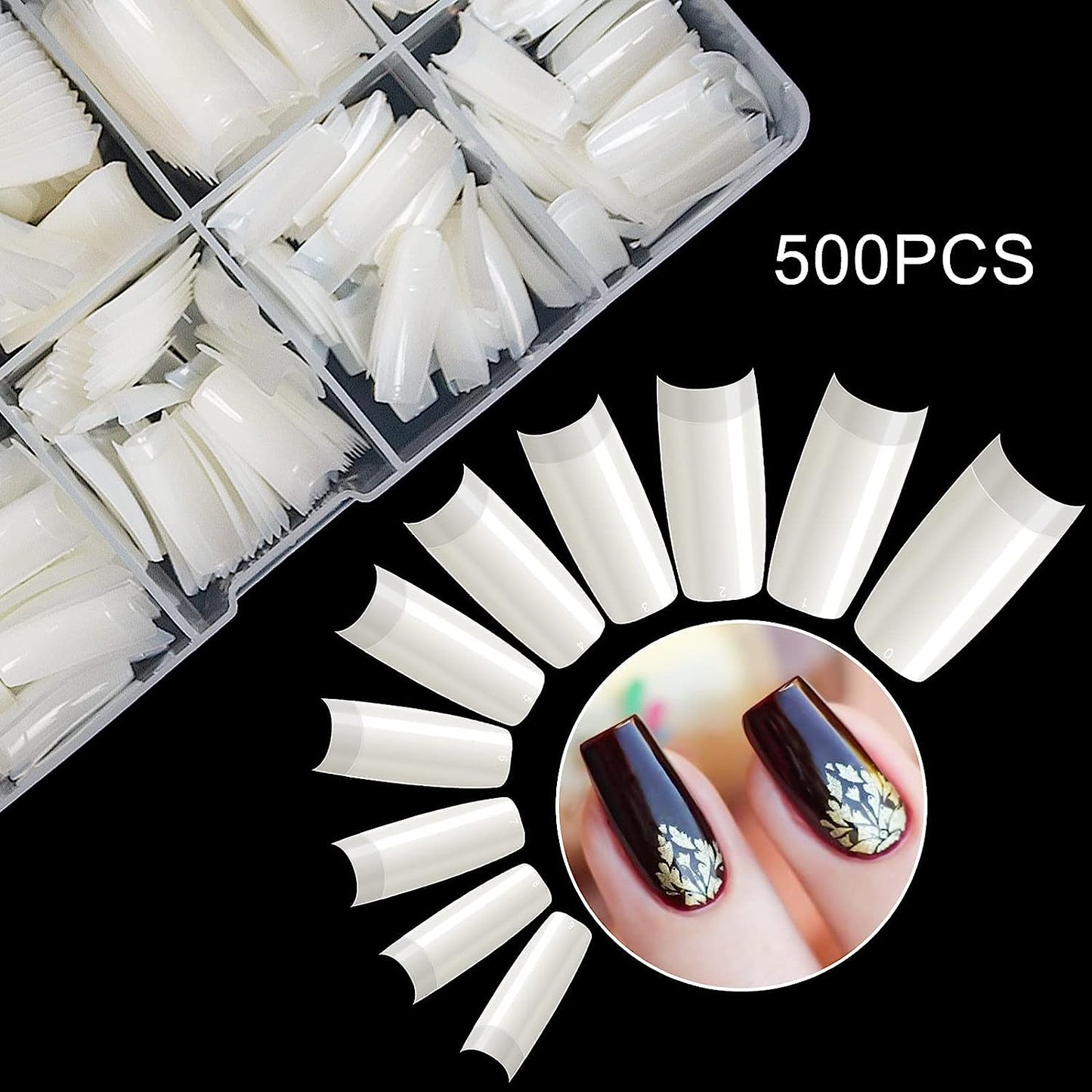 500PCS_Half_Cover_False_Nails_Tips_-_Acrylic_Nail_Tips,_krofaue_10_Sizes_Lady_French_Style_Acrylic_Artificial_Tip_Manicure_with_Box_for_Nail_Tips_Art_Salons_and_Home_DIY