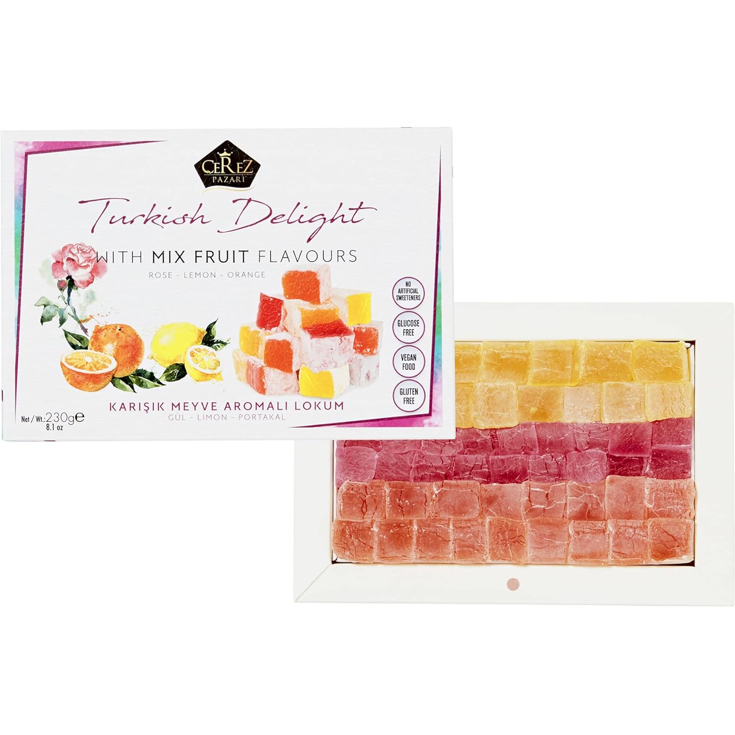 Cerez_Pazari_Turkish_Delight_8.1_Oz_Vegan_Snack_with_Rose,_Orange_&_Lemon_Flavors_-_Sweet_Traditional_Confectionery,_Vegan,_No_Nuts_-_Fruit,_Bonbon
