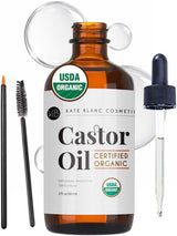 Castor Oil (2oz), USDA Certified Organic, Cold Pressed, Hexane Free. Stimulate Growth for Eyelashes, Eyebrows, Hair. Skin Moisturizer & Hair Treatment Starter Kit