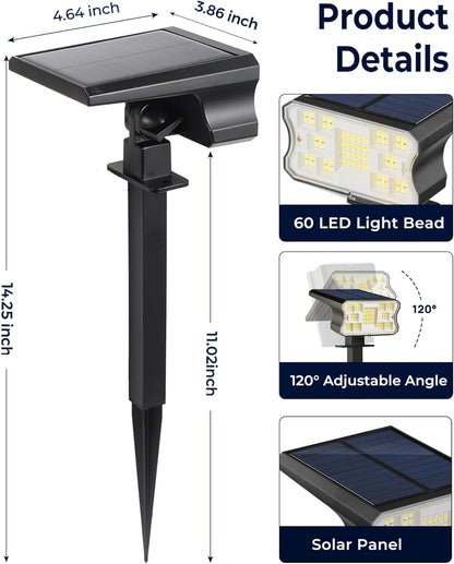 HGGH_Solar_Lights_Outdoor_Waterproof_IP67,_60_LED_3_Lighting_Modes_Solar_Spot_Lights_Outdoor_for_Yard_Garden_Pathway_Landscape,_Auto_On/Off,_Function_2_in_1(Warm_White,_4_Pack)