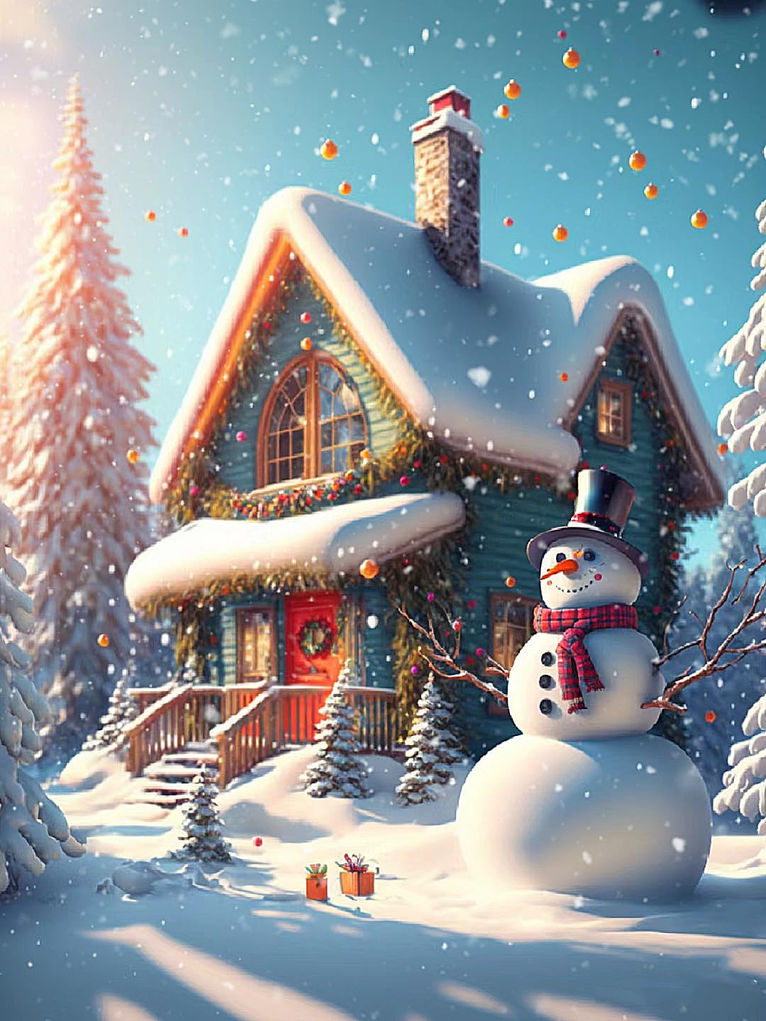 ULLiaN DIY Diamond Arts Painting Christmas Kits, 5D Diamond Painting Pictures by Numbers, Snowman Hut Full Drill Embroidery Cross Stitch Picture for Winter Home Wall Decor Gifts 12x16inch