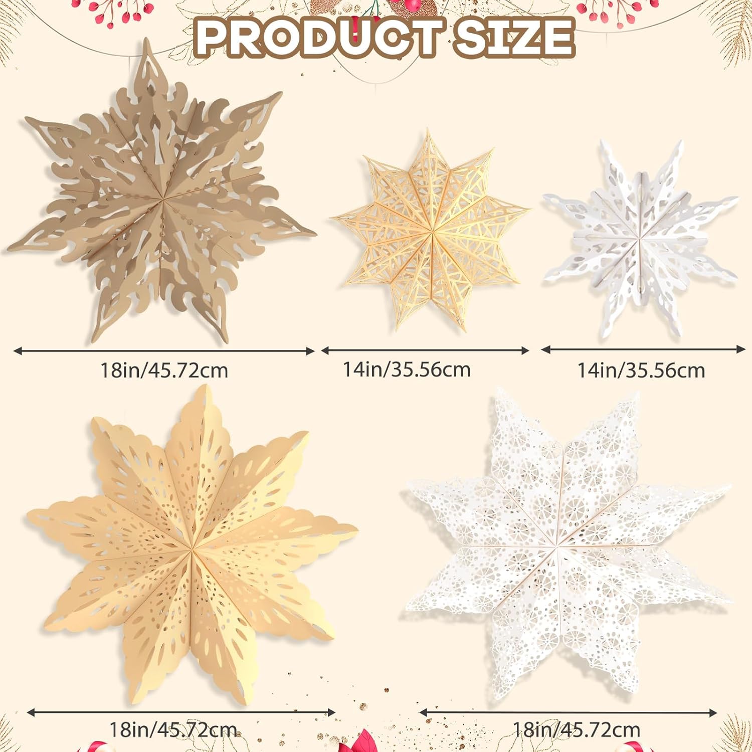 5Pcs_Christmas_Paper_Snowflake_Lanterns,_Large_Christmas_Paper_Star_Lanterns_with_LED_Lights_White_Beige_Khaki_Hanging_Snowflake_Lamps_for_Xmas_Winter_Frozen_Wedding_Birthday_Holiday_Party_Decorations