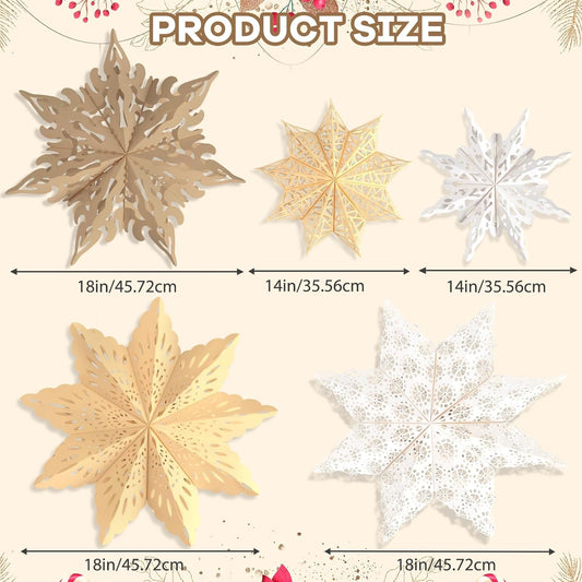 5Pcs_Christmas_Paper_Snowflake_Lanterns,_Large_Christmas_Paper_Star_Lanterns_with_LED_Lights_White_Beige_Khaki_Hanging_Snowflake_Lamps_for_Xmas_Winter_Frozen_Wedding_Birthday_Holiday_Party_Decorations