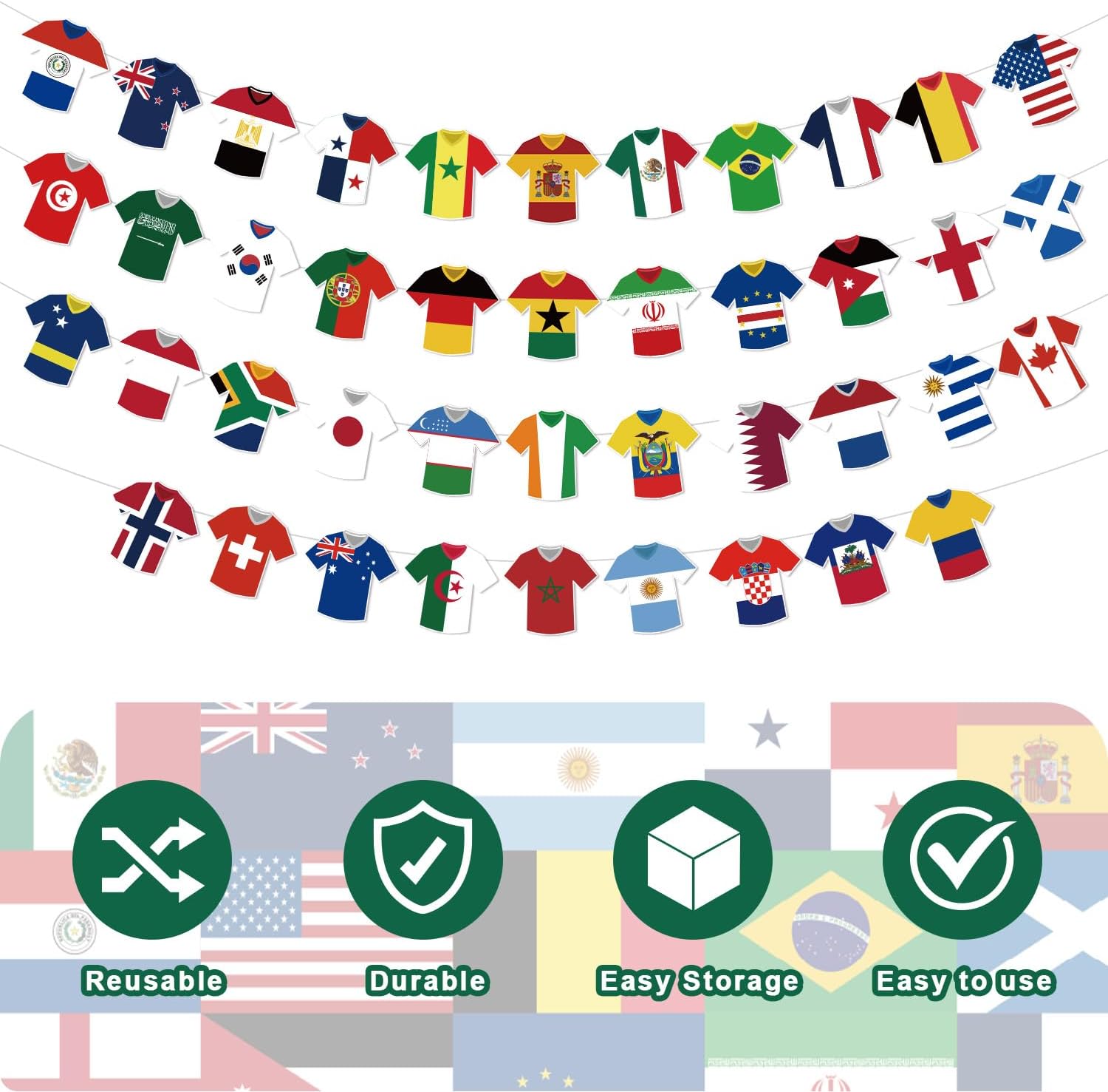 World_Cup_Soccer_Jersey_Bunting_42_Jersey-Shaped_Pennant_Banner,_Game_Day_Decorations,_Soccer_Fan_Garland_for_World_Cup_Party,_Soccer_Birthday,_Tailgate,_BBQ,_Man_Cave,_Outdoor_Sports_Events