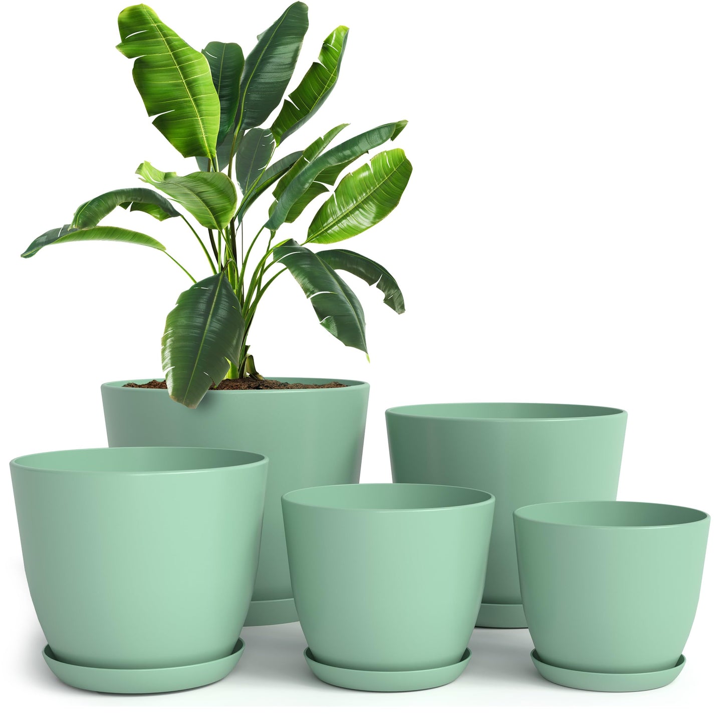 Utopia Home - Plant Pots Indoor with Drainage - 7/6.6/6/5.3/4.8 Inches Home Decor Flower Pots for Indoor Planter - Pack of 5 Plastic Planters for Indoor Plants, Cactus, Succulents Pot - Mint