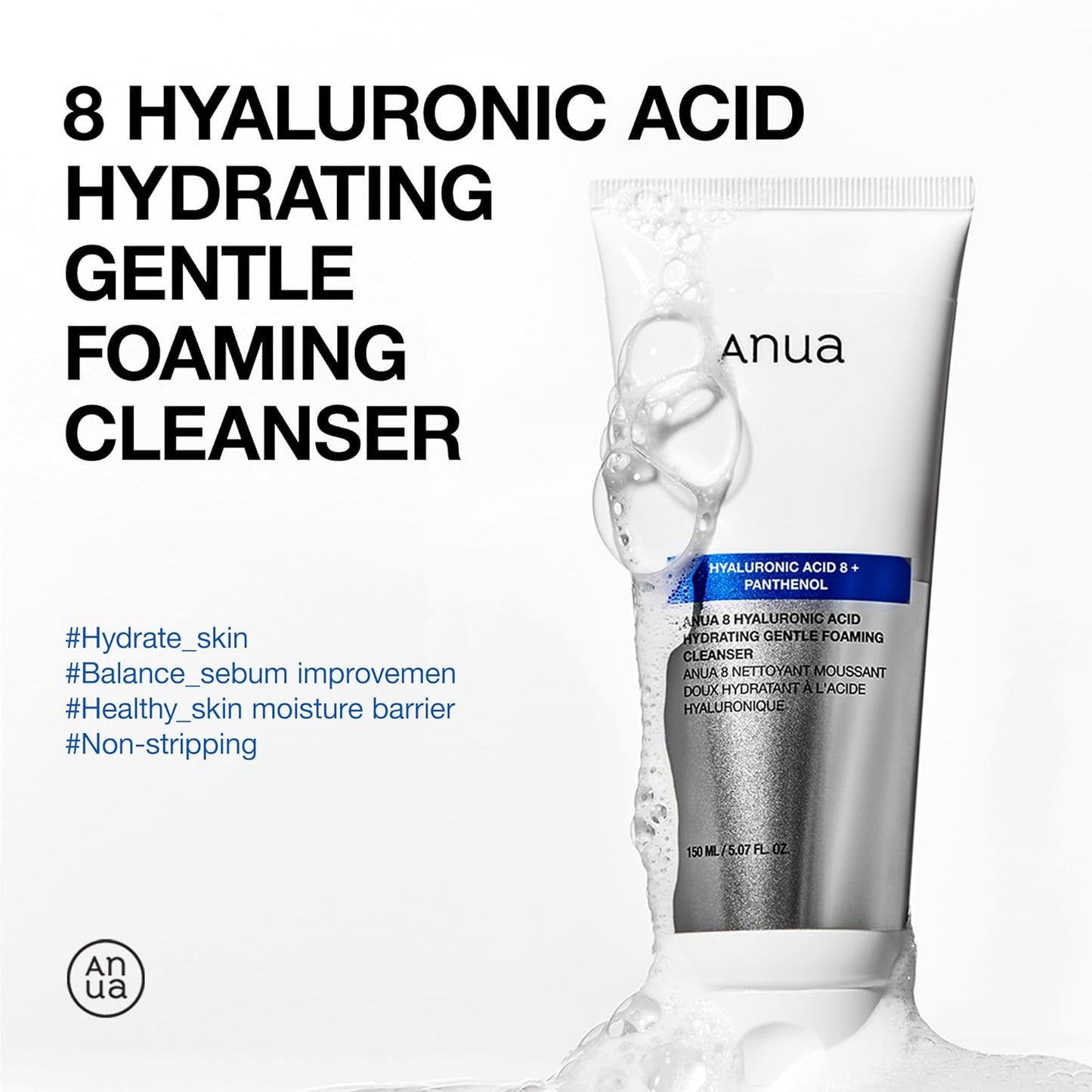 ANUA_Hydrating_Gentle_Foaming_Cleanser,_Daily_Face_Wash_for_Double_Cleansing,_Hyaluronic_Acid,_Zinc,_Panthenol,_for_Dry_&_Sensitive_Skin,_Sebum_Balance_Facial_Cleanser,_Korean_Skincare,_5.07_fl._oz