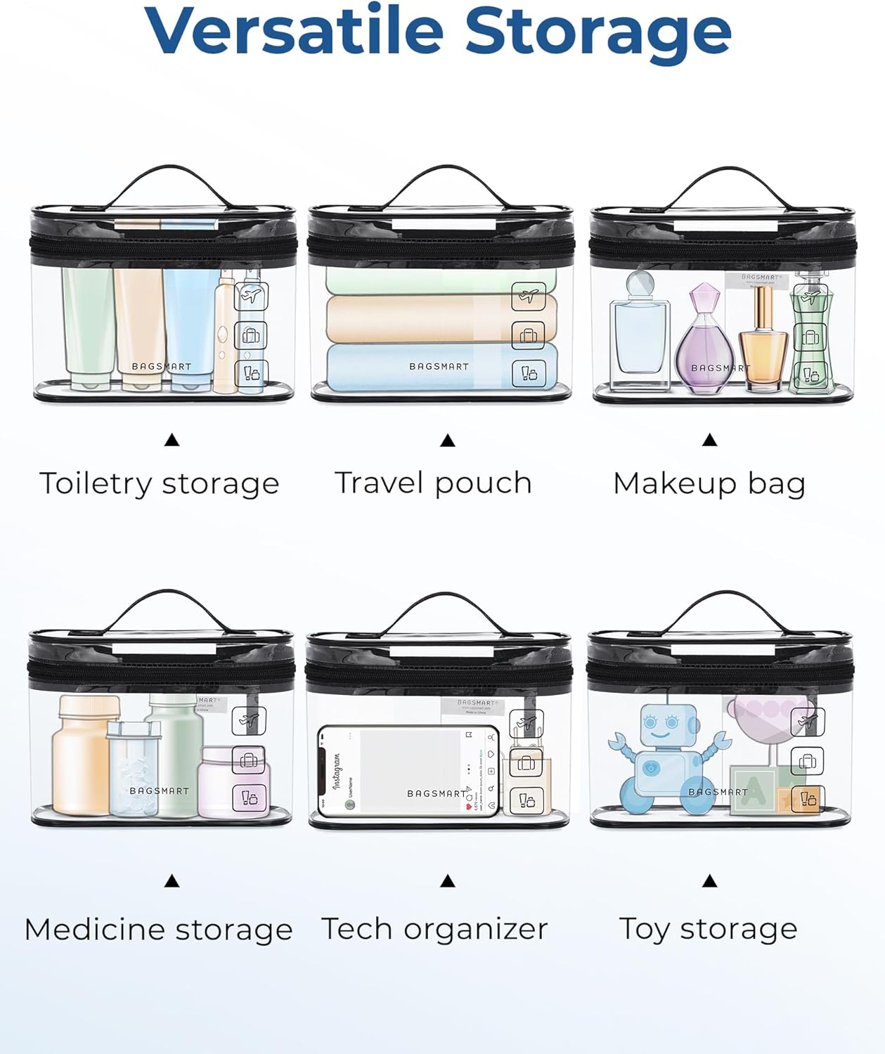 BAGSMART_TSA_Approved_Toiletry_Bag,_2_Pack_Clear_Makeup_Cosmetic_Bag_Organizer,_Quart_Size_Travel_Bag_for_Toiletries,_Carry-on_Travel_Accessories_Essentials,_Black-2pcs