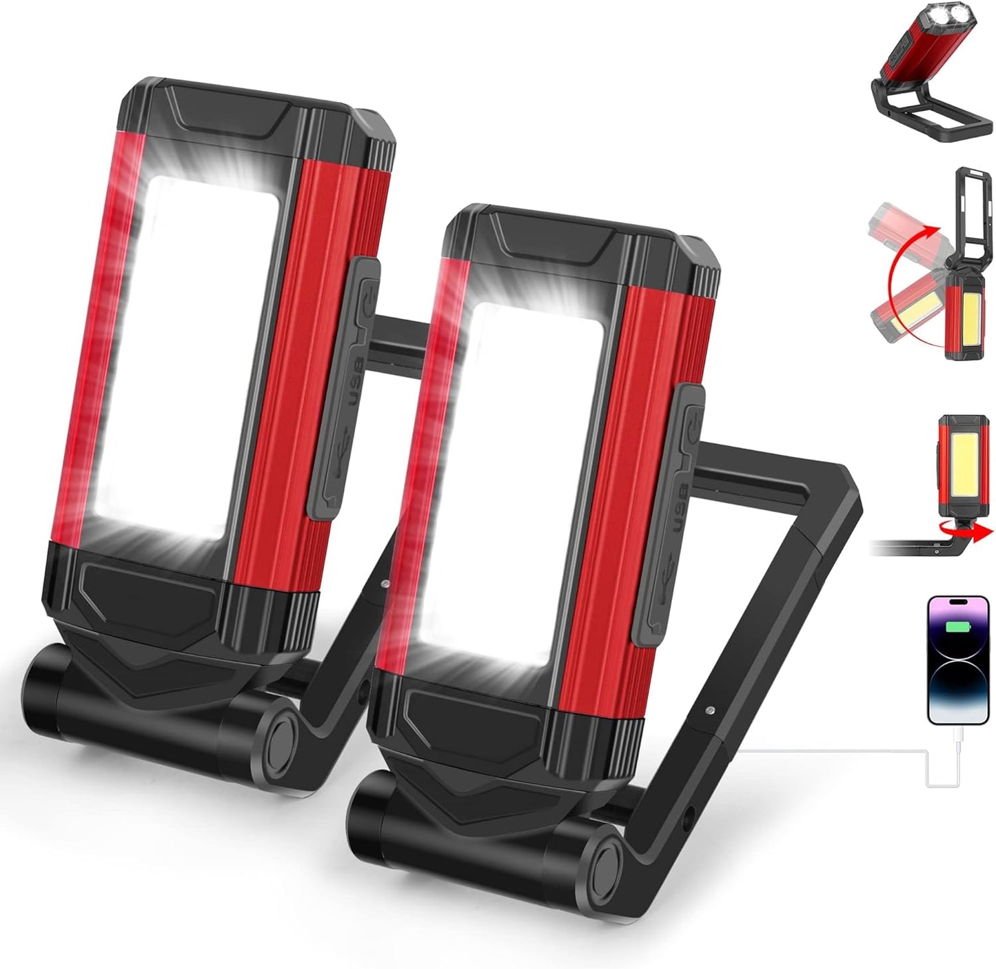 YiaMia_Rechargeable_LED_Magnetic_Work_Light_2_Pack,_Portable_Tool_Gifts_for_Men,_7_Flashlight_Modes_with_Kickstand_and_Carabiner,_USB_Charging_for_Camping,_Hunting,_and_Car_Repairs_(2,_Red)