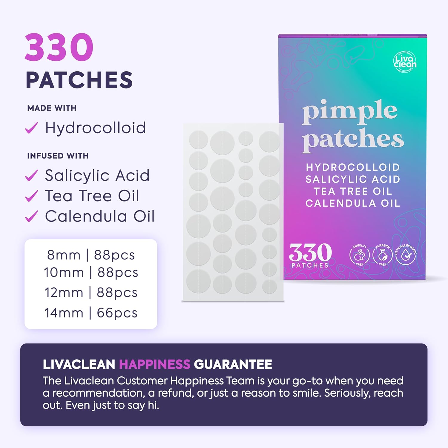 LivaClean_330_CT_Pimple_Patches_for_Face_w/Salicylic_Acid,_Tea_Tree_Oil_&_Calendula_Oil_-_Four_Sizes_-_Pimple_Patch,_Hydrocolloid_Patch,_Acne_Patches_for_Face
