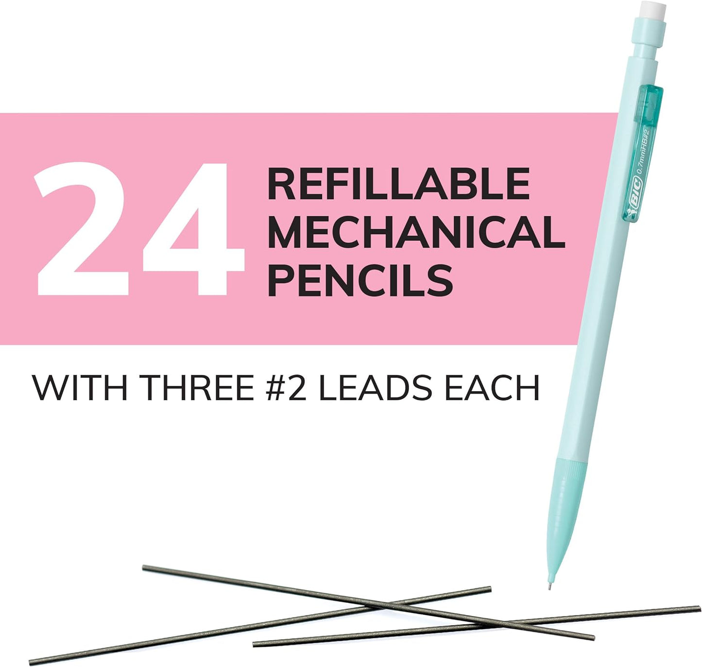 BIC_Xtra-Smooth_Pastel_Mechanical_Pencils_with_Erasers,_Medium_Point_(0.7mm),_24-Count_Pack,_Bulk_Mechanical_Pencils_for_School_or_Office_Supplies