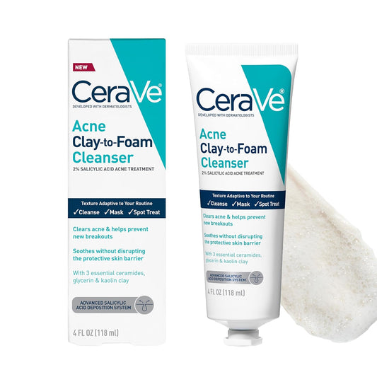 CeraVe_Clay_To_Foam_Acne_Face_Wash,_Multi-Use_Salicylic_Acid_&_Kaolin_Clay_Acne_Spot_Treatment_Clears_Pimples_&_Blackheads,_Prevents_Breakouts,_Hydrates_&_Soothes,_Fragrance-Free,_Non-Comedogenic,_4oz