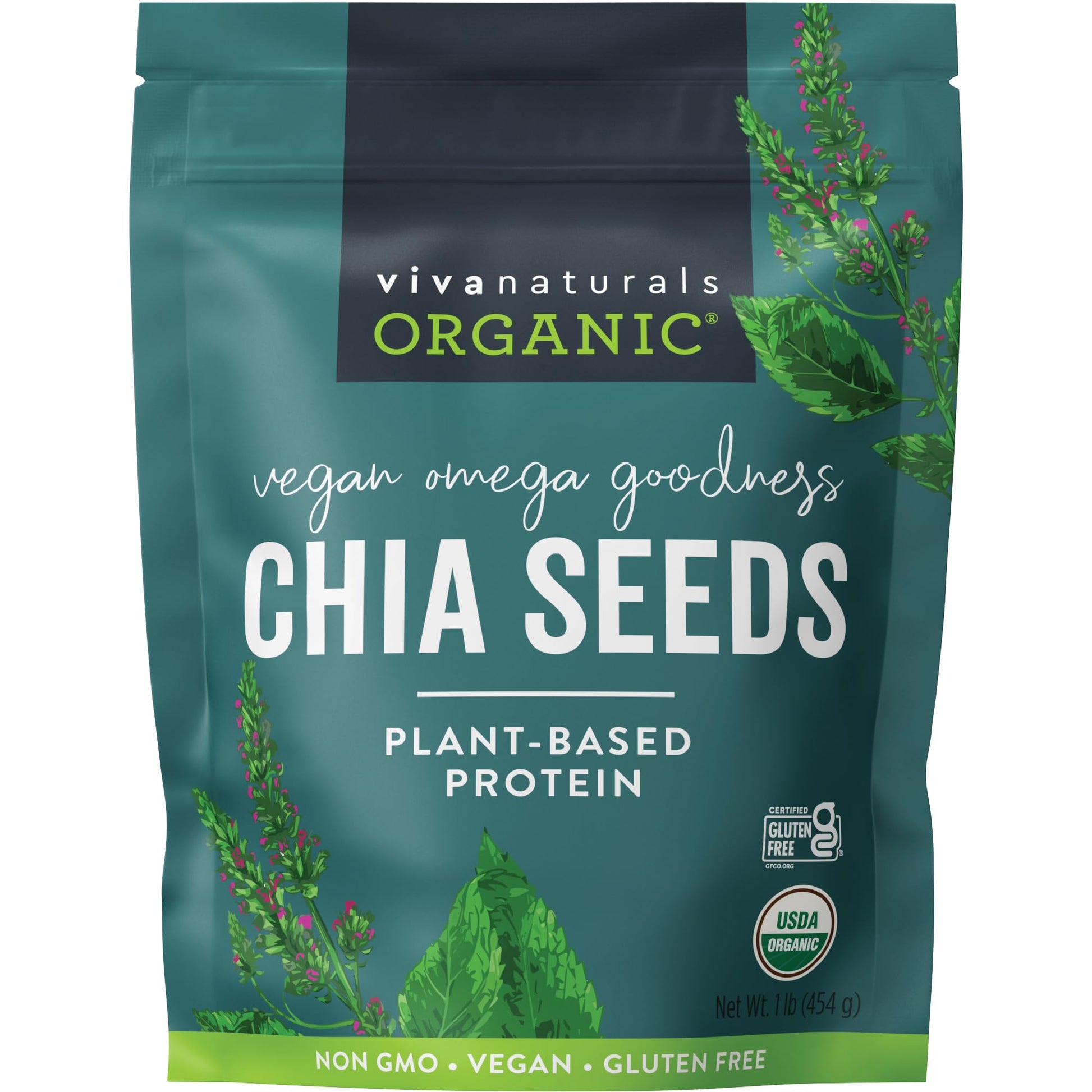 Viva Naturals Organic Chia Seeds, 1 lb, 16 Oz – Plant-Based Omega-3 and Vegan Protein, Gluten Free &amp;amp; Non-GMO, Perfect for Smoothies, Salads &amp;amp; Chia Pudding