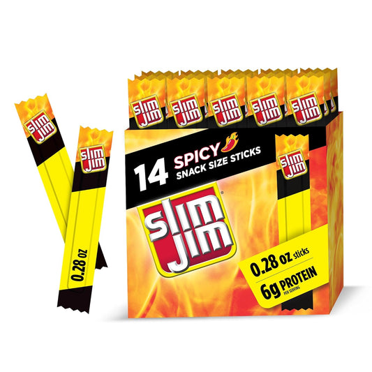 Slim_Jim_Smoked_Meat_Sticks,_Spicy_Flavor,_6g_Protein_Per_Serving,_Snack_Size,_Father's_Day_Snack_Gift_for_Dad,_0.28_oz._(14_Count)