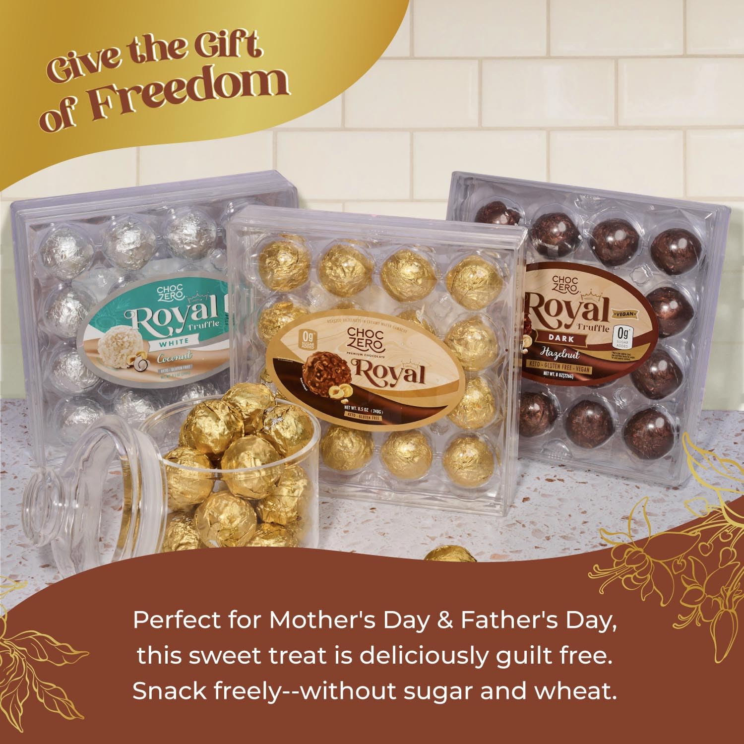 ChocZero_Milk_Chocolate_Hazelnut_Truffles,_Zero_Added_Sugar,_Gluten_Free,_Keto_Holiday_Gift,_High_Fiber,_16_Individually_Wrapped_Pieces,_8.5_Ounce_(Pack_of_1)