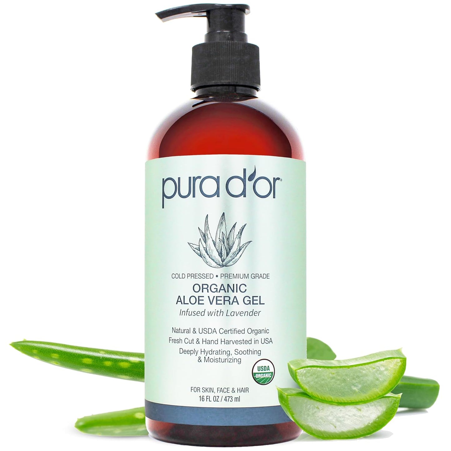 PURA_D'OR_16_Oz_ORGANIC_Aloe_Vera_Gel_-_Lavender_-_All_Natural_-_ZERO_Artificial_Preservatives_-_Deeply_Hydrating_&_Moisturizing_-_Sunburn,_Bug_Bites,_Rashes,_Small_Cuts,_Eczema_Relief_-_Skin_&_Hair