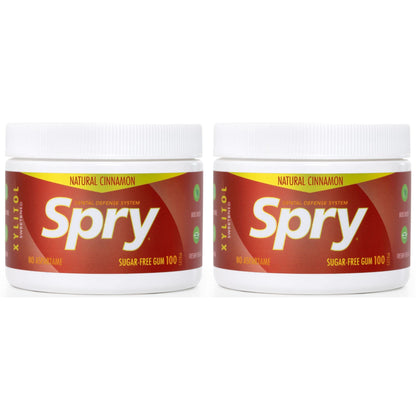 Spry Fresh Natural Xylitol Chewing Gum Dental Defense System - Aspartame-Free, Sugar-Free, Non-GMO, Gluten-Free (Cinnamon, 100 Count - Pack of 2)