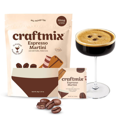 Craftmix Espresso Martini Cocktail &amp;amp; Mocktail Drink Mixer, Skinny Mixes - Water Flavoring Packets - Made With Real Coffee Beans - Vegan, Low-Carb, Low-Sugar, Non-GMO, Dairy Free, Gluten Free, 12 Pack