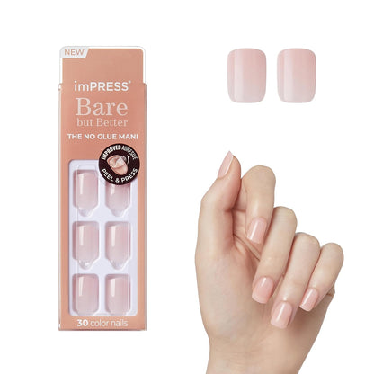 KISS_imPRESS_No_Glue_Mani_Press_On_Nails,_Bare_but_Better,_'Instinct',_Pink,_Short_Size,_Squoval_Shape,_Includes_30_Nails,_Prep_Pad,_Instructions_Sheet,_1_Manicure_Stick,_1_Mini_File
