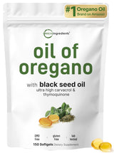 Micro Ingredients Oil of Oregano Softgels | 2 in 1 Formulated with Black Seed Oil | 4X Strength Carvacrol & Thymoquinone | Plant Based, Non-GMO