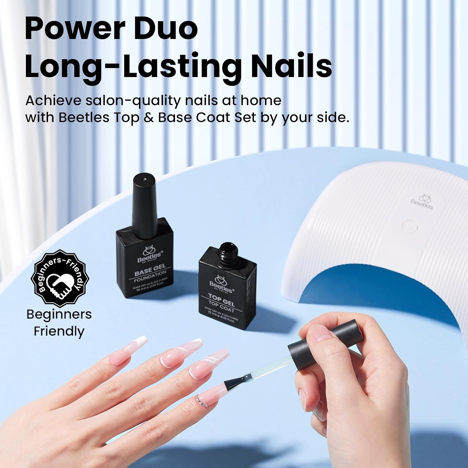 Beetles_No_Wipe_Gel_Top_Coat_and_Base_Coat_Set_for_Gel_Nail_Polish_-_2Pcs_15ml_Super_Shiny_and_Long_Lasting_Soak_Off_UV/LED_Lamp_Nail_Art_Design_Gift