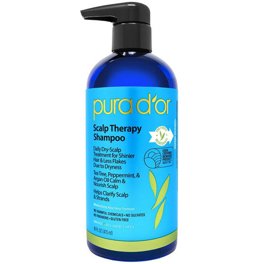 PURA_D'OR_Scalp_Therapy_Shampoo_Hydrates_&_Nourishes_Scalp_-_Scalp_Shampoo_For_Itchy_Flaky_Scalp_w/Tea_Tree,_Peppermint,_Patchouli,_Cedarwood,_Clary_Sage,_Argan_Oil,_Tea_Tree_Peppermint_Scent_16_Oz