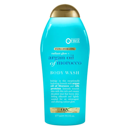OGX_Radiant_Glow_+_Argan_Oil_of_Morocco_Extra_Hydrating_Body_Wash_for_Dry_Skin,_Moisturizing_Gel_Cleanser_for_Silky_Soft_Skin,_Body_Wash_for_Women,_Sulfate-Free_Surfactants,_19.5_fl_oz