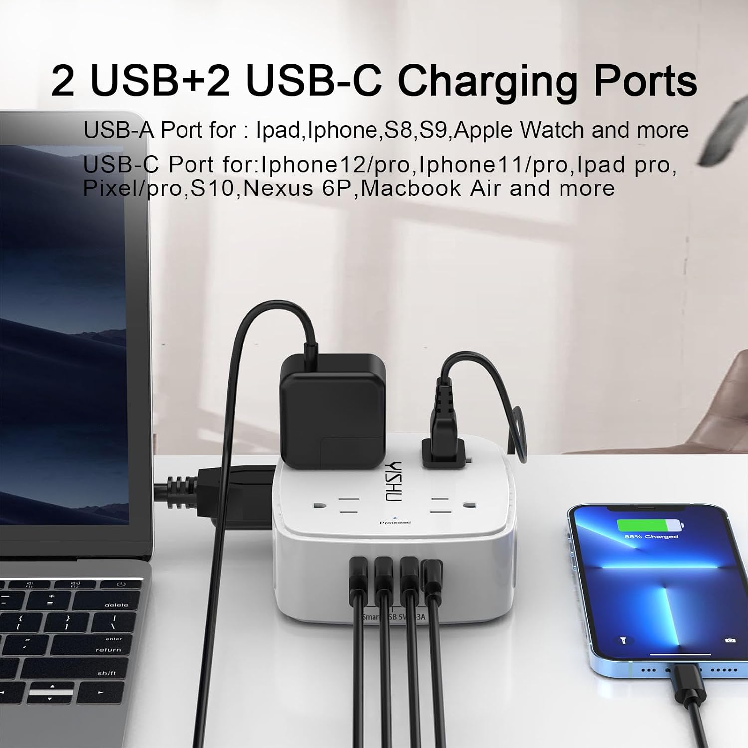 6_Ft_Surge_Protector_Power_Strip_-_8_Widely_Outlets_with_4_USB_Ports,_3_Side_Outlet_Extender_with_6_Feet_Extension_Cord,_Flat_Plug,_Wall_Mount,_Desk_USB_Charging_Station,_ETL,White
