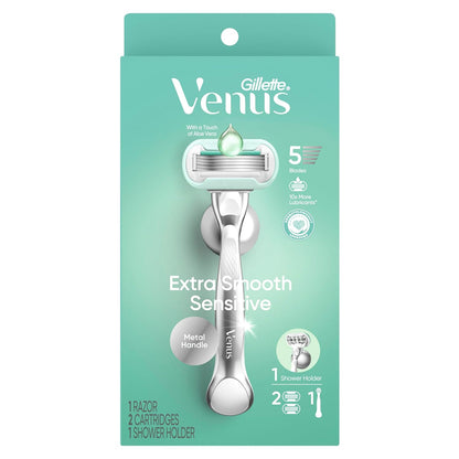 Gillette_Venus_Extra_Smooth_Sensitive_Razor_for_Women,_Includes_1_Reusable_Razor_Handle_+_2_Refills,_for_Sensitive_Skin_with_Metal_Handle_and_Shower_Holder