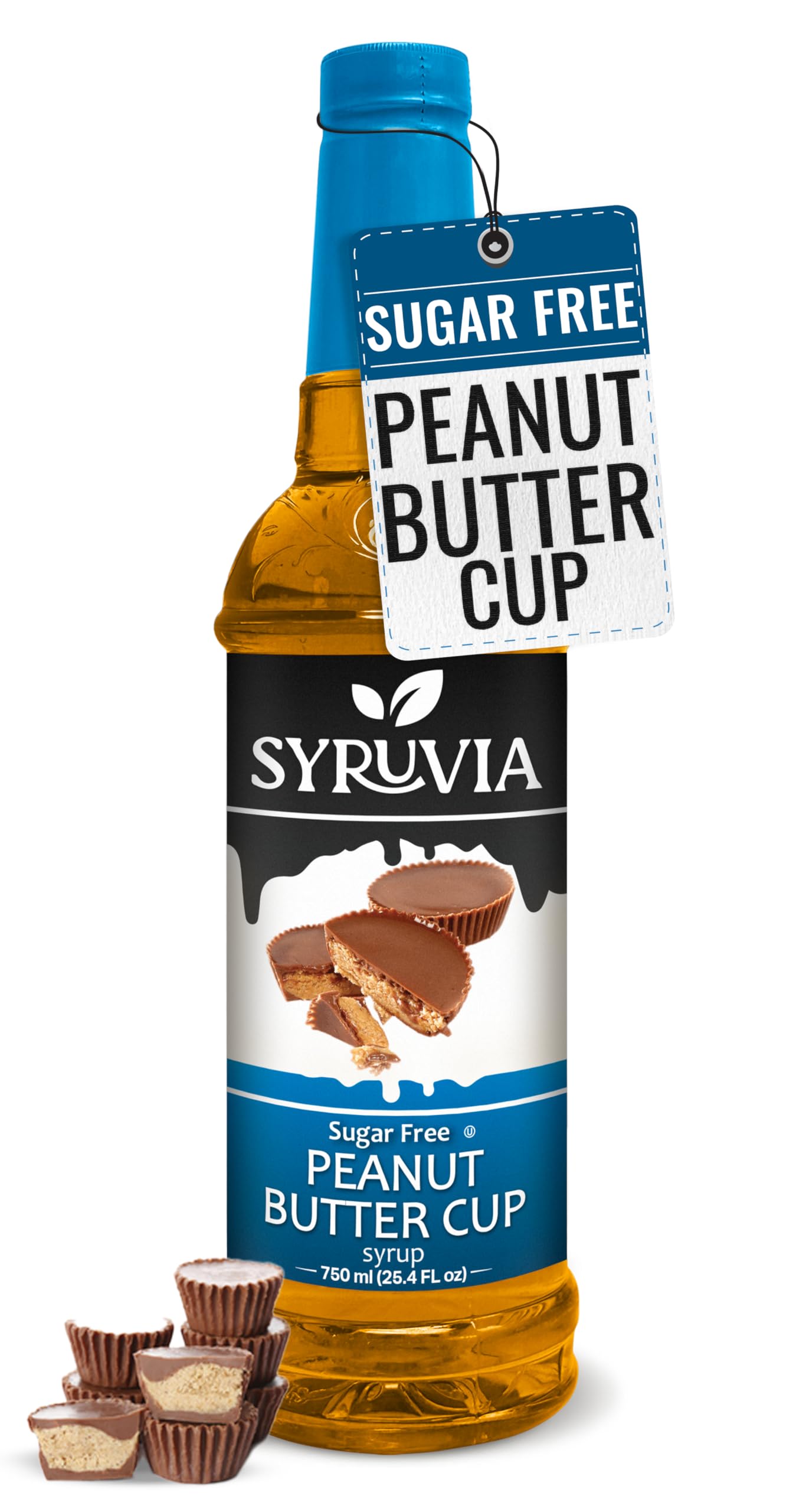 Syruvia Sugar Free Coffee Syrup, Peanut Butter Cup Flavored Syrup for Drinks, Lattes, and Desserts – 25.4 fl oz