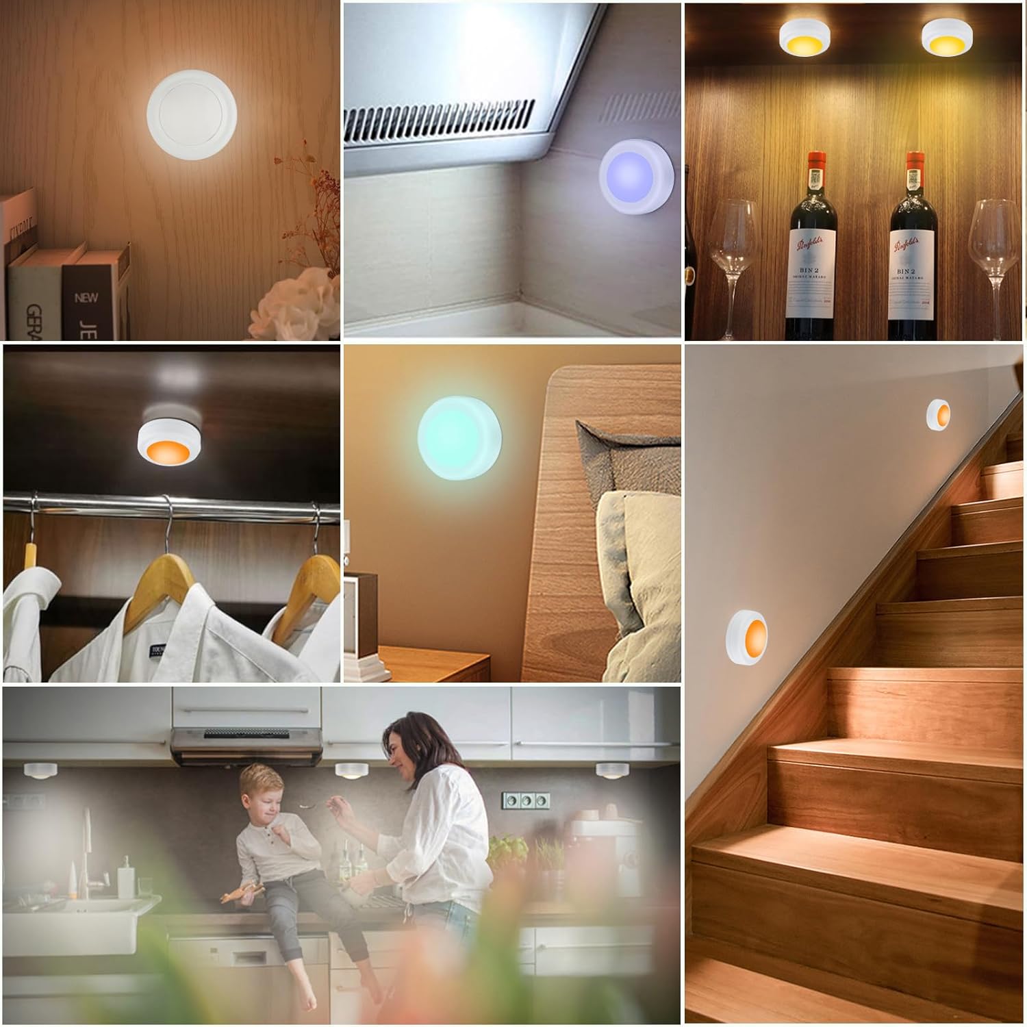 Yiliaw_3_Pack/6_Packs/12_Packs_LED_Puck_Lights_Remote_Control_16_Color_Changeable_Under_Cabinet_Lights,_Battery_Operated_Lights_Night_Light_with_Dimmer_&_Timmer_for_Closet_Bedroom_Kitchen,_White/Black