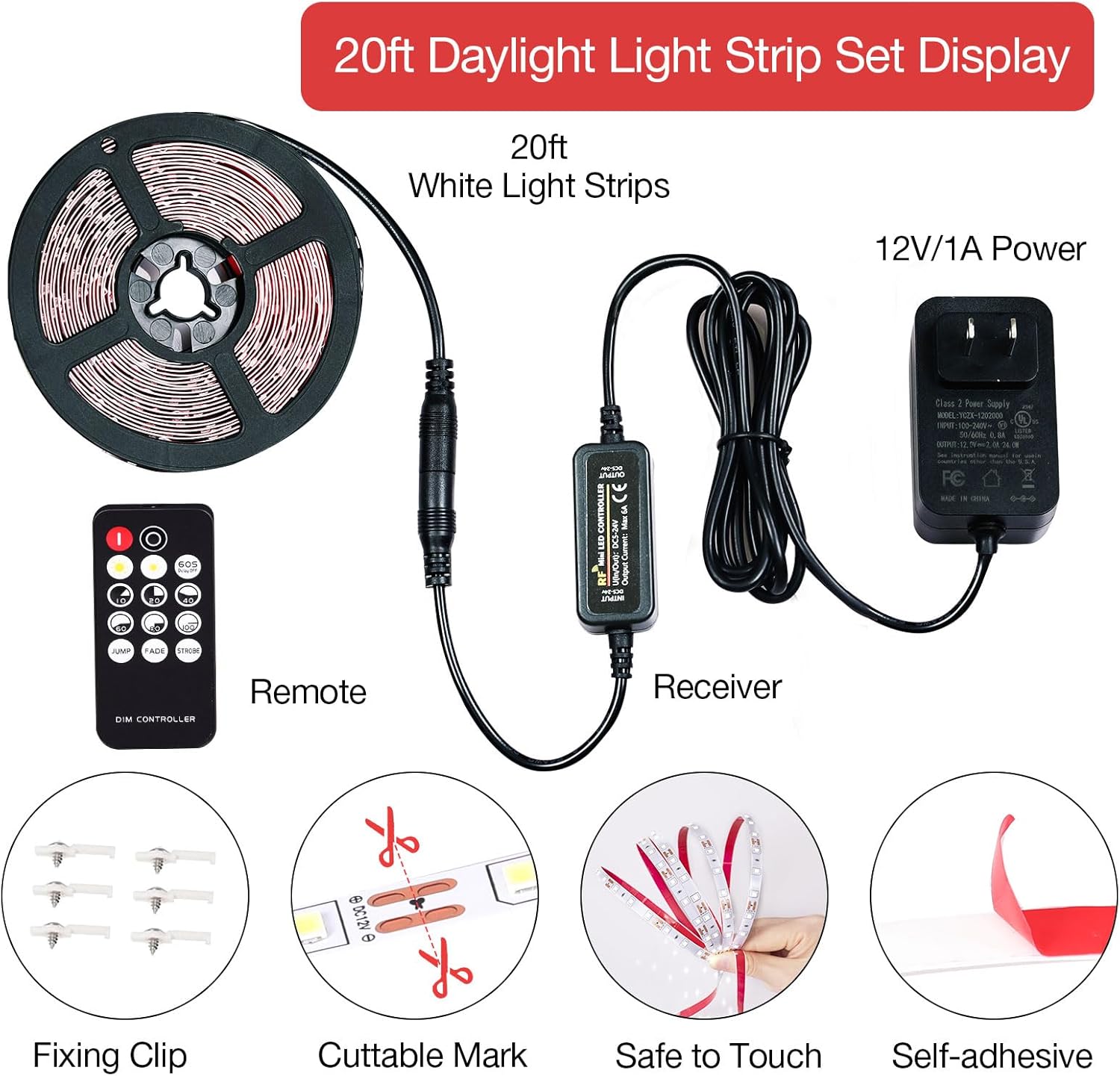 20ft/40ft/66ft_White_LED_Strip_Lights,_Upgraded_6500K_Dimmable_Tape_Lights_with_Remote_and_Plug,_12V_360_LEDs_Flexible_Sticky_Cuttable_Led_Light_Strips_for_Bedroom_Ceiling_Kitchen_Under_Cabinet_Lighting