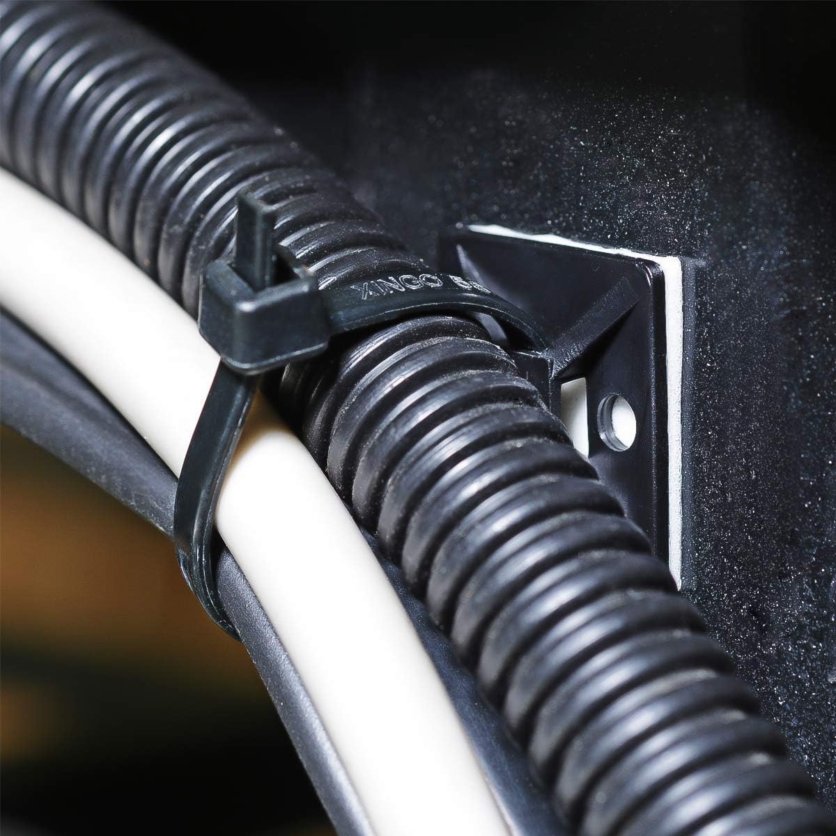XHF_3/4"_Strong_Back-Glue_Self_Adhesive_Black_Cable_Zip_Tie_Mounts_100pcs_with_8"_Zip_Ties,_Screws,_UV_Protection_Outdoor_Sticky_Wire_Fasteners_Cable_Clips_Management_Anchors_Organizer_Holders_Squares