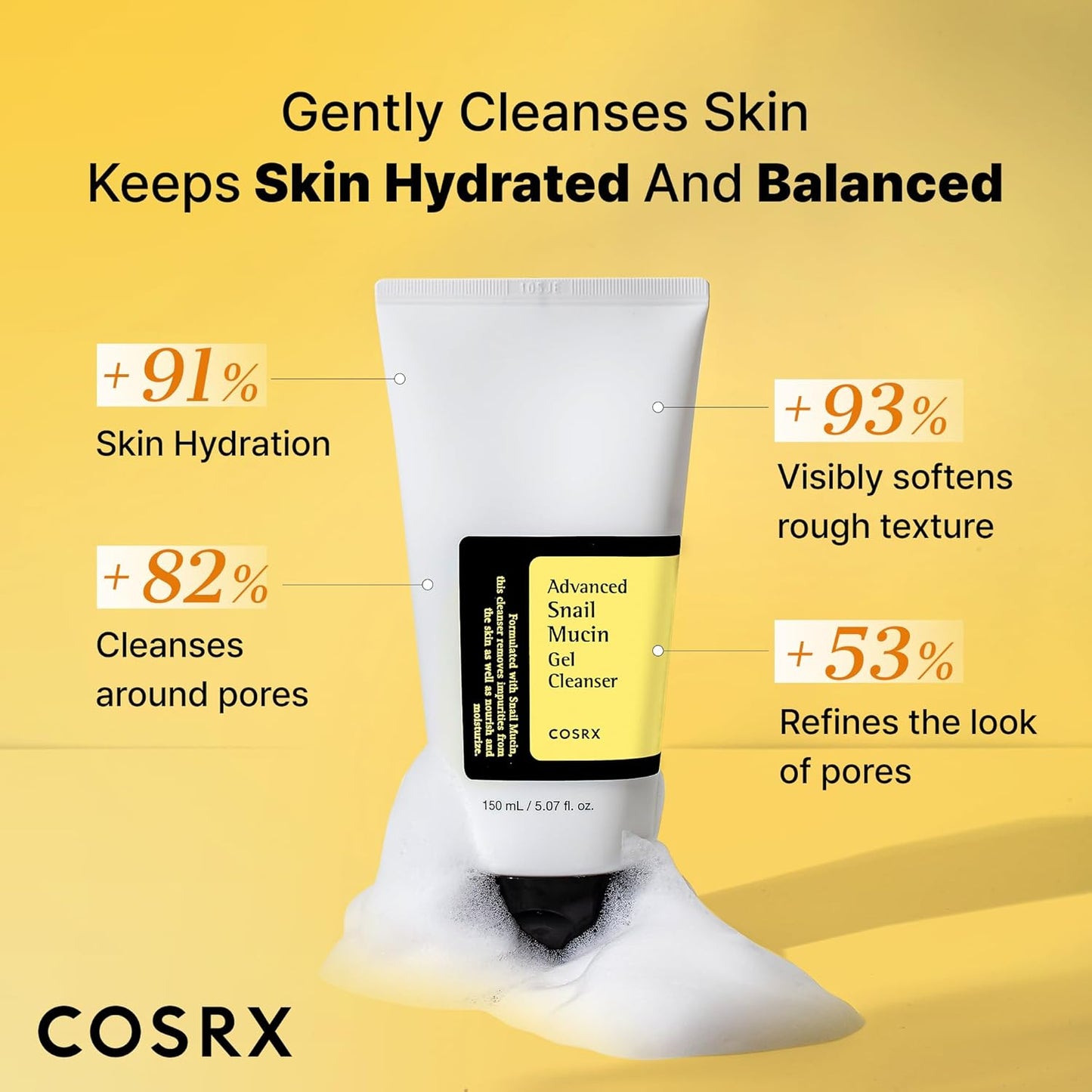 COSRX_Advanced_Snail_Mucin_Gel_Cleanser,_5.07_Fl_Oz_/_150_mL,_Rich_Daily_Deep_Cleansing_Gel_for_Dry_&_Sensitive_Skin,_Korean_Skin_Care,_Not_Tested_on_Animals,_No_Parabens