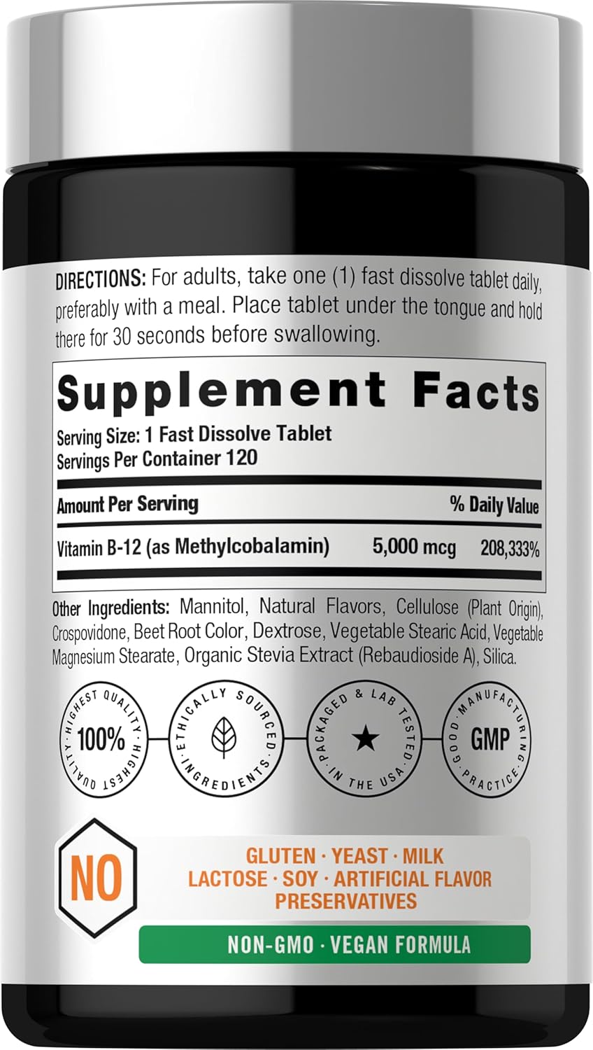 Horbäach_B12_Vitamin_5000_mcg_|_120_Fast_Dissolve_Tablets_|_Sublingual_Methylcobalamin_|_Vegan,_Non-GMO_&_Gluten_Free_Supplement