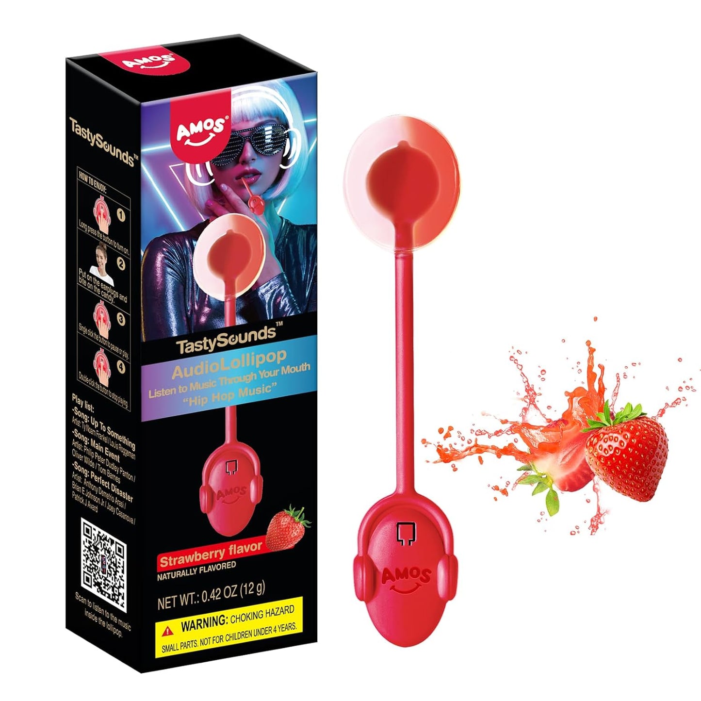 Amos Music Lollipop Candy, Audio Singing Lollipop, Unique Valentine's Gift, Individually Wrapped Natural Fruit Multiple Choice
