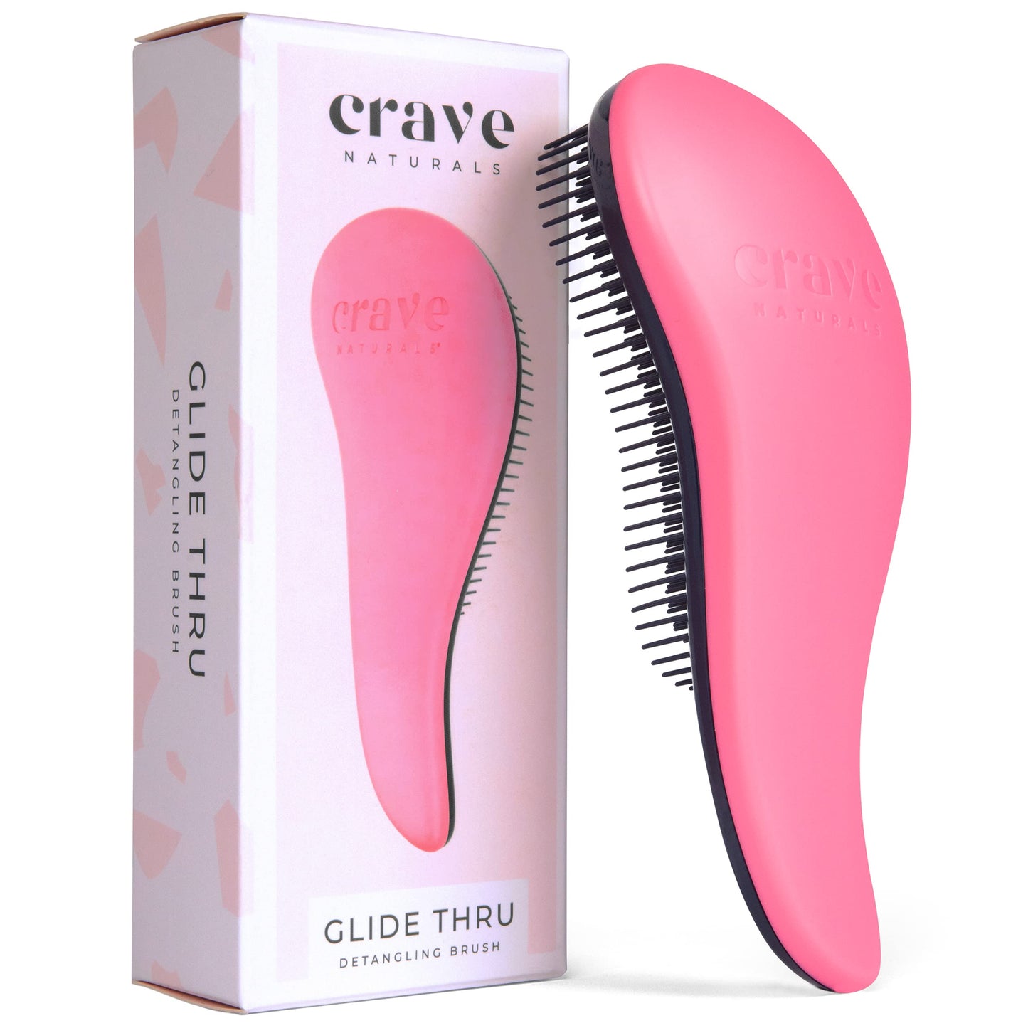 Crave Naturals Glide Thru Hair Brush - Detangler Brush for Curly, Straight, Wet or Dry Hair - Gentle Detangling Brushes for Adults, Kids, Toddlers - Hair Accessories for Women, 7.5x3&amp;#34; - Pink
