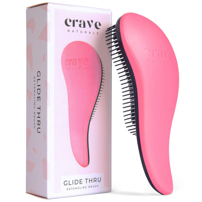 Crave Naturals Glide Thru Hair Brush - Detangler Brush for Curly, Straight, Wet or Dry Hair - Gentle Detangling Brushes for Adults, Kids, Toddlers - Hair Accessories for Women, 7.5x3&amp;#34; - Pink