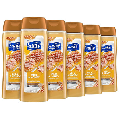 Suave Moisturizing Body Wash, with Milk &amp;amp; Honey and Vitamin E Extract, No Parabens, No Phtahaltes, 18 Oz Pack of 6