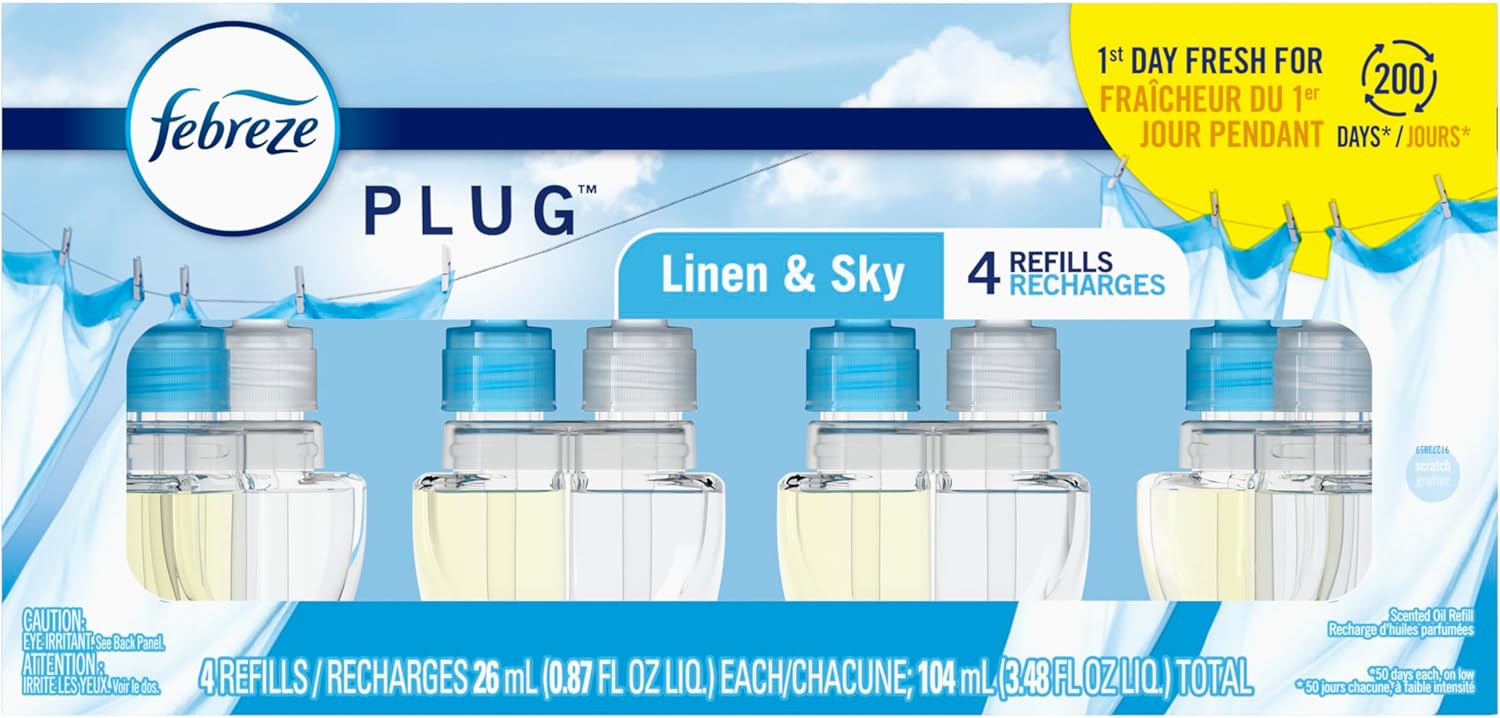 Febreze_Plug_In_Air_Freshener,_Odor-Fighting_Scented_Oil_Refill,_Linen_&_Sky_Scent,_4_Refills