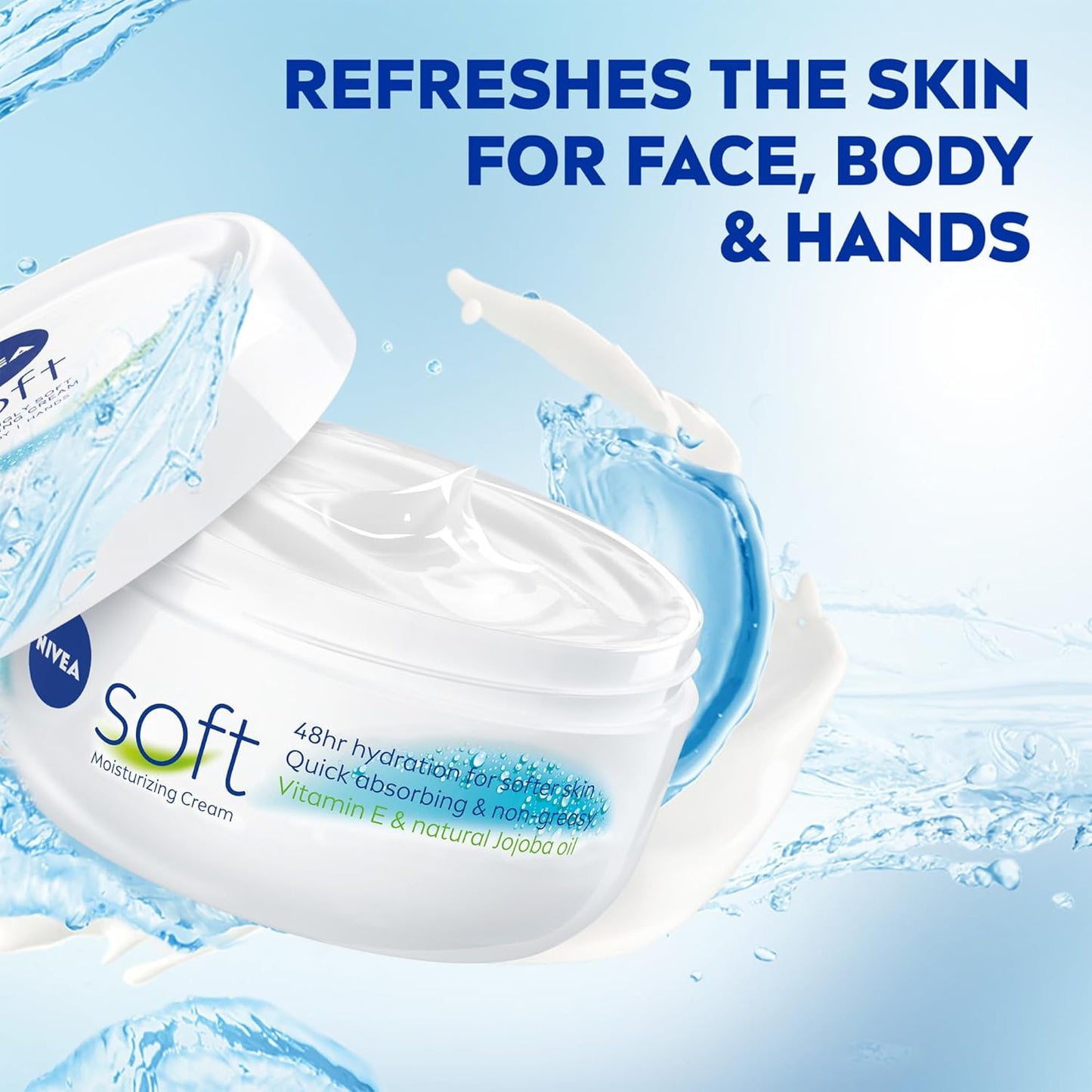 NIVEA_Soft_Refreshingly_Soft_Moisturizing_Cream,_Lightweight_Body_Moisturizer_for_Face,_Body_and_Hands,_Body_Cream_Enriched_with_Jojoba_Oil_and_Vitamin_E,_16_Oz_Jar