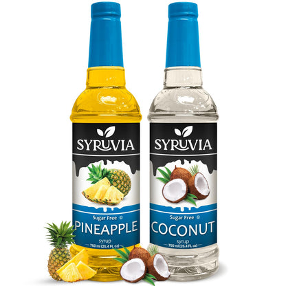 Syruvia Sugar-Free Fruit Flavors Variety Pack Pineapple &amp;amp; Coconut Syrup - 0 Calorie - for Tea, Italian Sodas, Beverages, Desserts, Ice Cream, Cocktails &amp;amp; Mocktails, Kosher, 25.4 fl oz. (2-Pack)