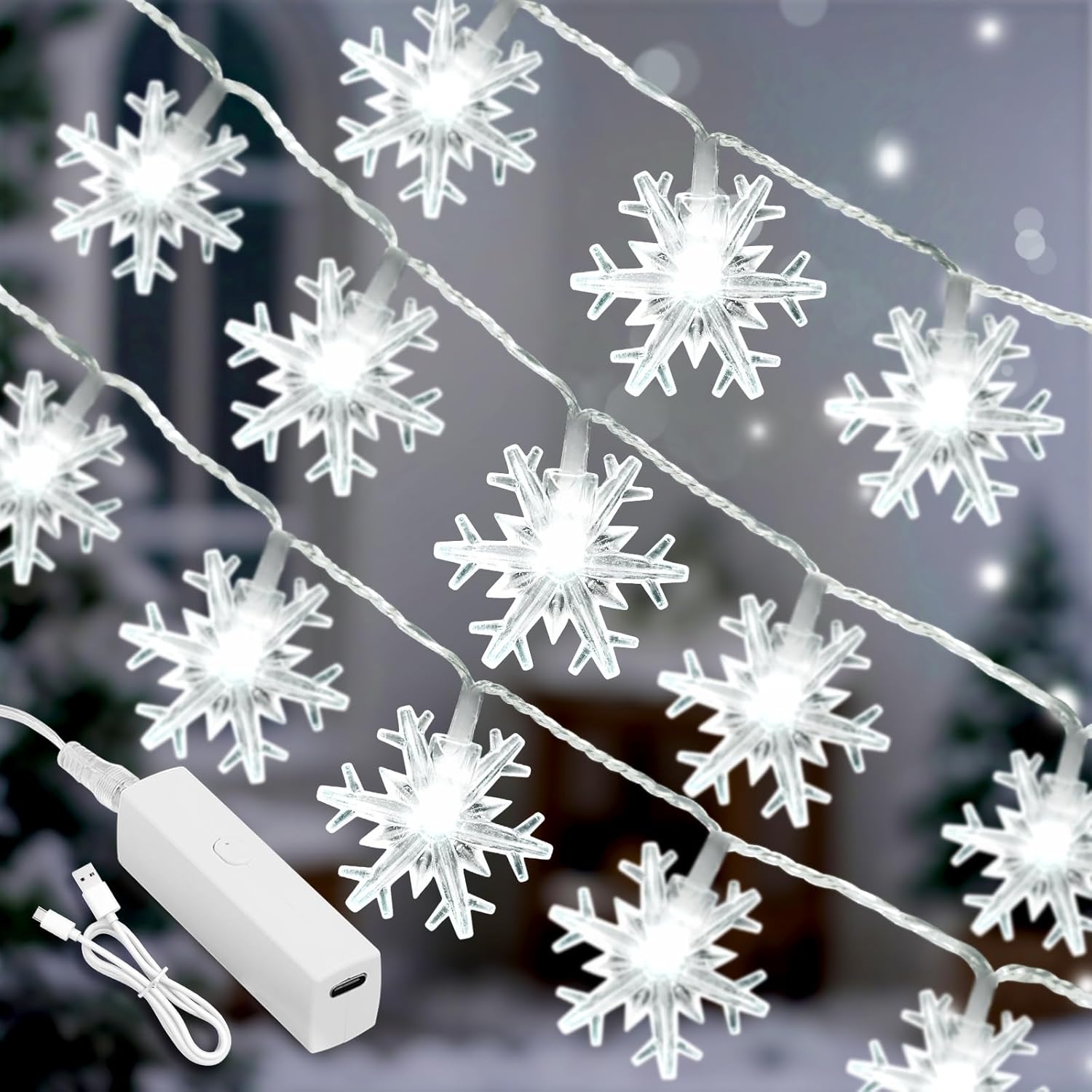 Lakumu_Christmas_Lights_Snowflake,_20FT_40_LED_String_Lights_Battery_Operated,_8_Modes_Timer_Rechargeable_Fairy_Lights_Indoor_for_Bedroom_Room_Party_Home_Xmas_Tree_Decor,_Cool_White