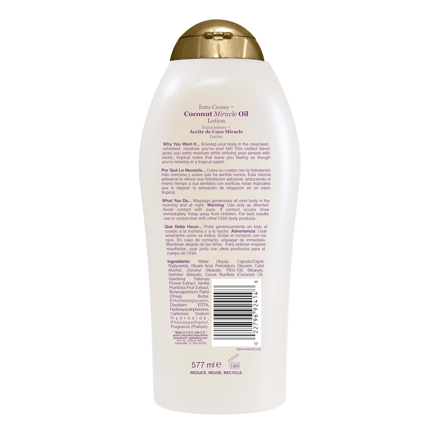 OGX_Extra_Creamy_+_Coconut_Miracle_Oil_Ultra_Moisture_Body_Lotion_with_Vanilla_Bean,_Fast-Absorbing_Body_Lotion_for_All_Skin_Types,_Paraben-Free_and_Sulfated-Surfactants_Free,_19.5_Ounce